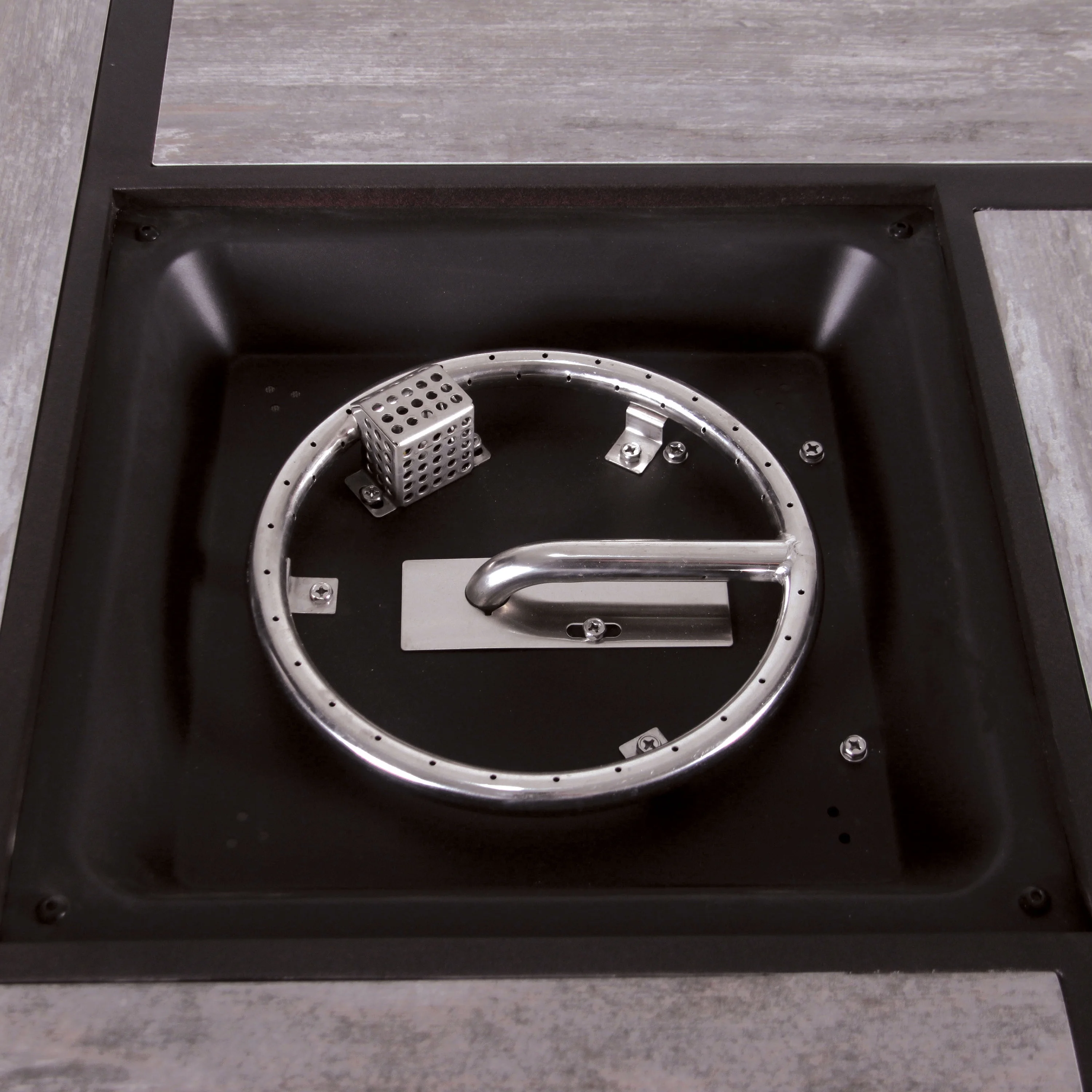 Furniture of America Api Steel and Faux Wicker Patio Fire Pit Dining Table, Black