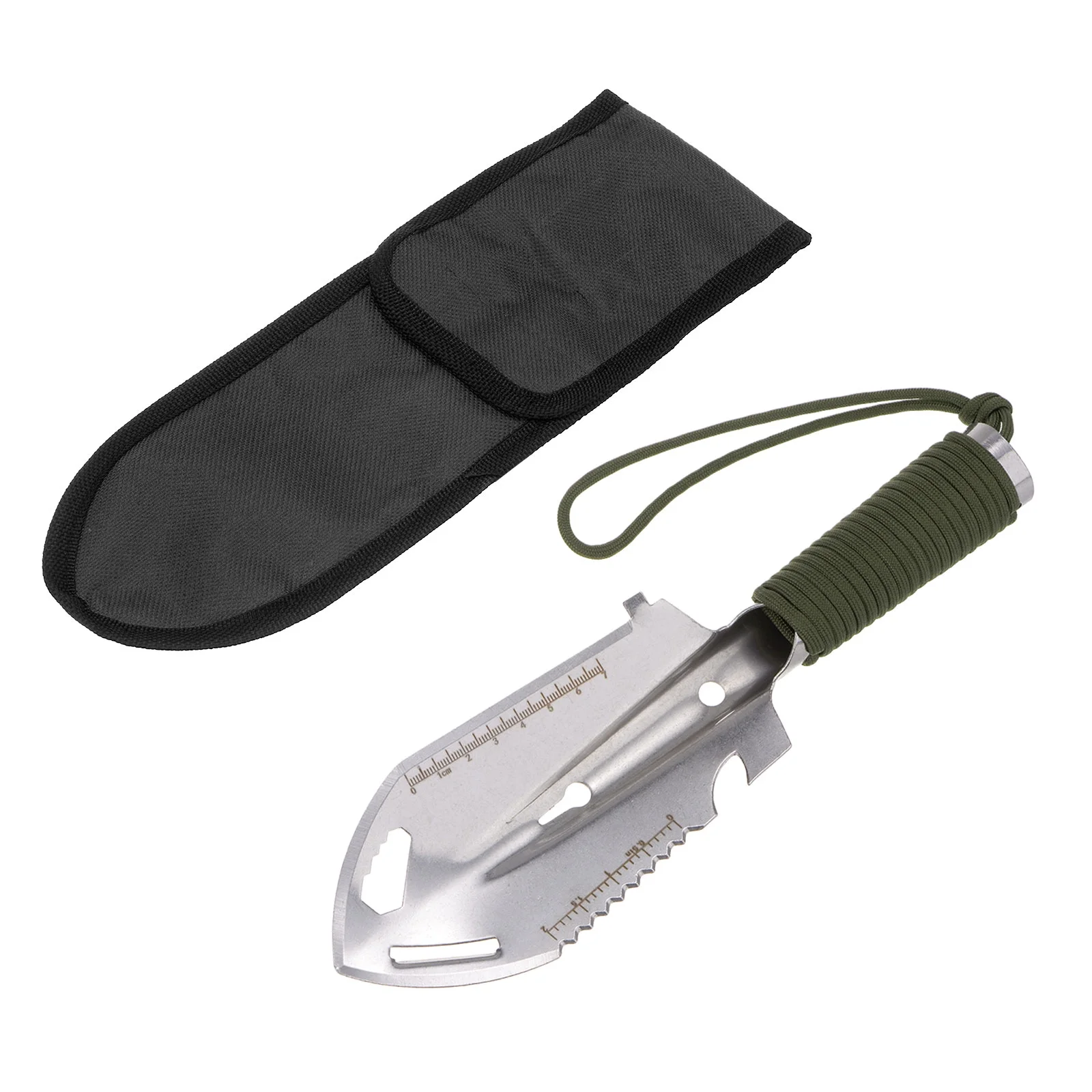 Uxcell Multifunctional Camping Shovel 9 in 1 Multi-Purpose Backpacking Shovels with Carrying Bag, Silver Green