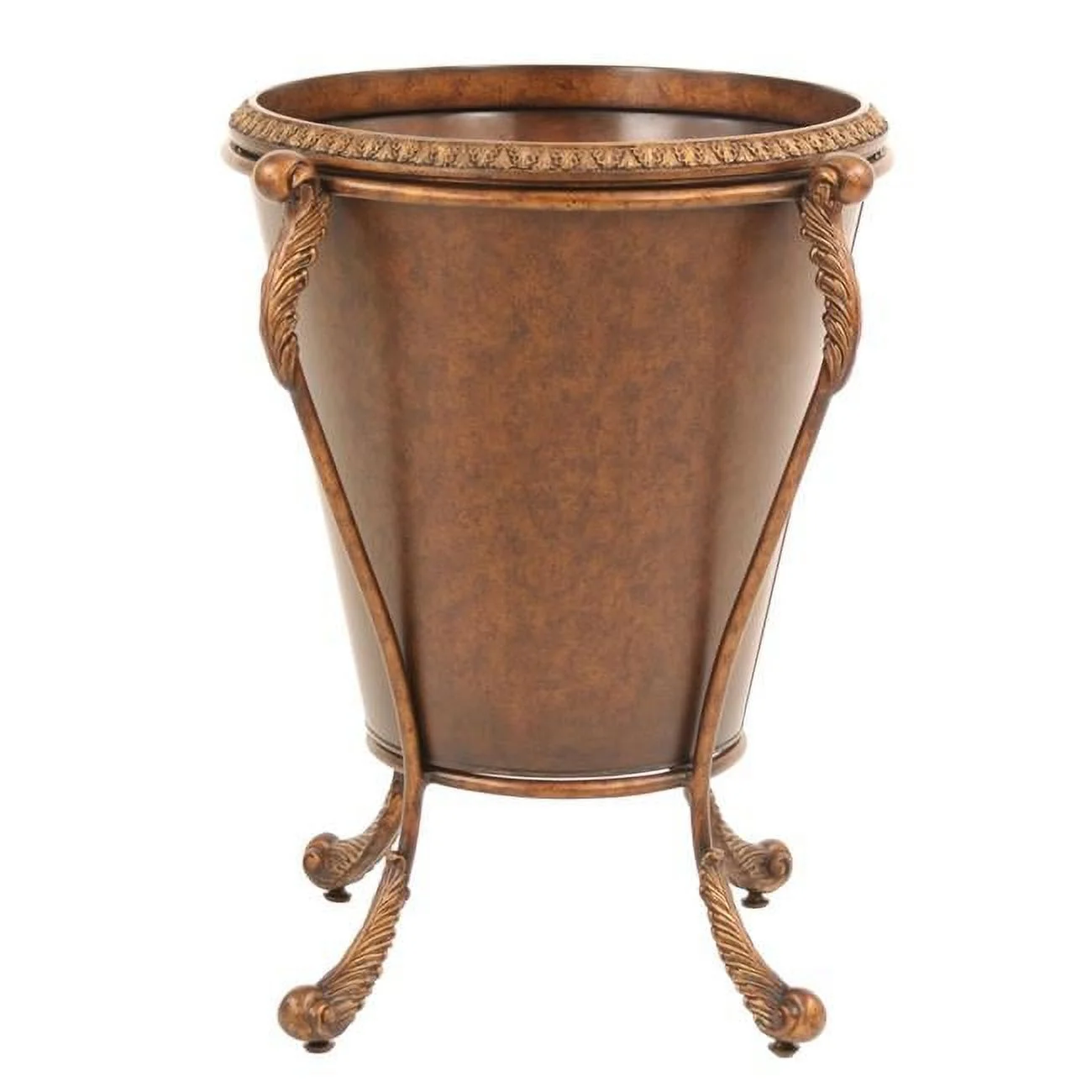 Unisex Golden Tortoise Tapered Planter with Acanthus Leaf Scrolled Metal Stand