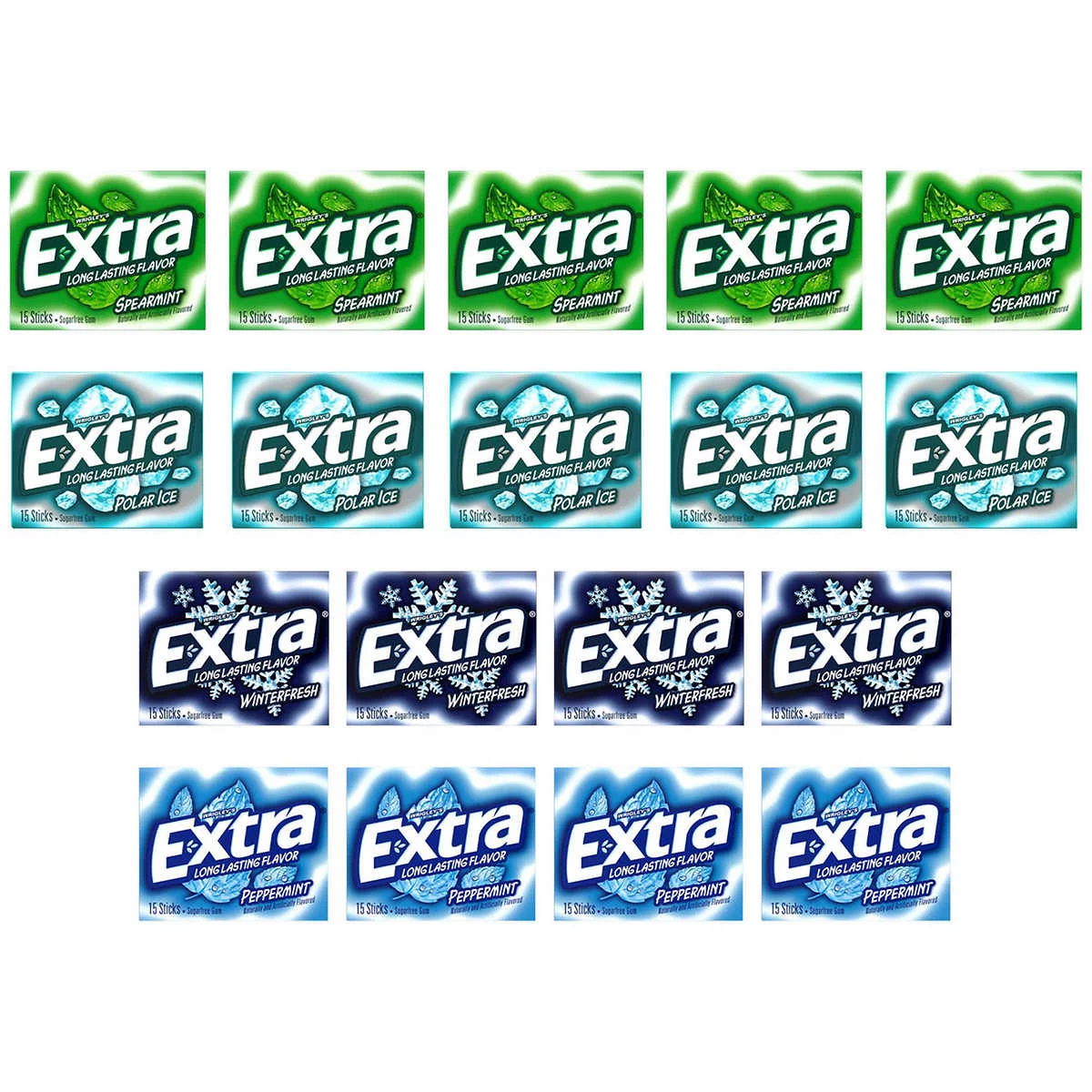 Extra Mint Sugar Free Chewing Gum, Variety Pack, 15 Sticks (18 Packs)