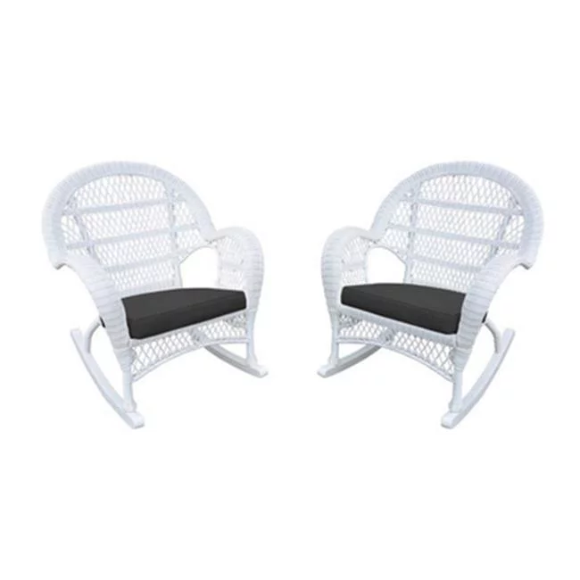 Jeco W00209-R-4-FS017-CS White Wicker Rocker Chair with Black Cushion - Set of 4