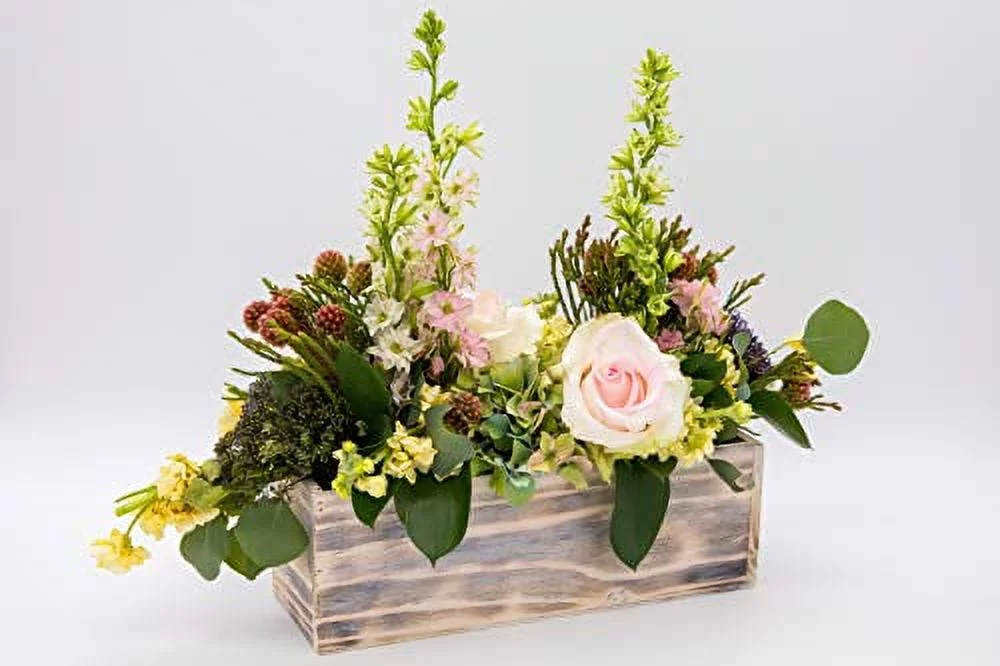 Wood Planter Box Set, Rustic Whitewash, Plastic Liner, 12x4 Inch (Set of 4)