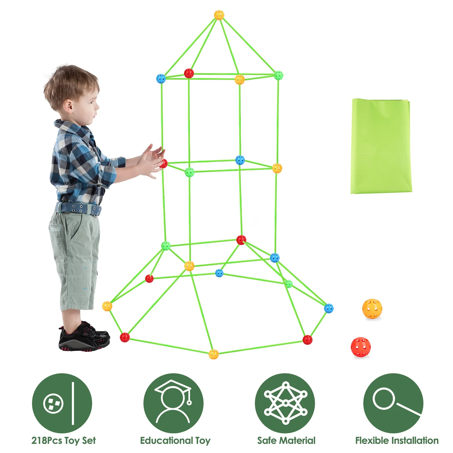 218Pcs Fort Building Kit for Kids STEM Construction Toys Educational Gift for 5 6 7 8 Years Old Boys and Girls Ultimate Creative Set for Indoor & Outdoors Activity