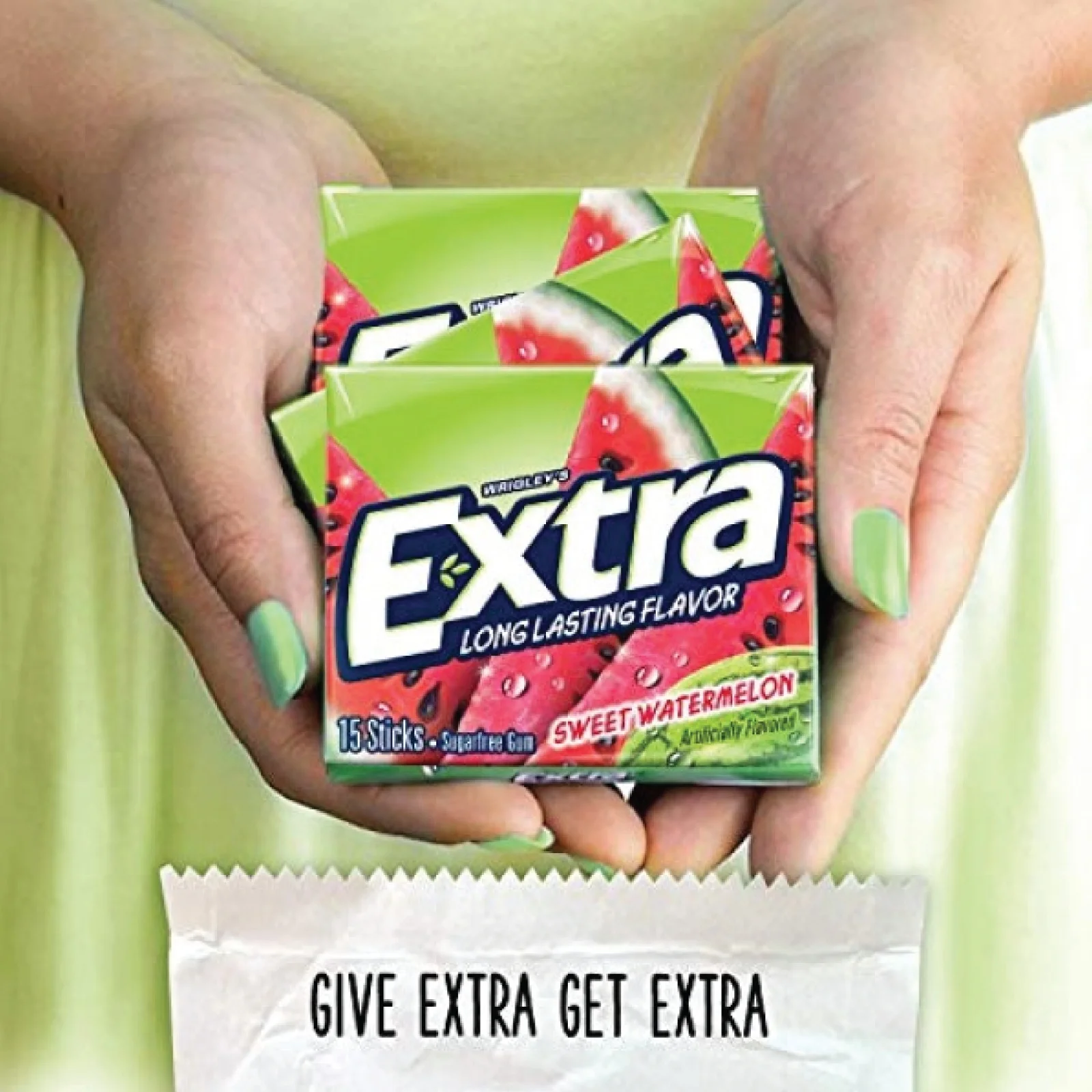 5x Packs Wrigley's Extra Sweet Watermelon Gum - 15 Sticks Per Pack - Sugar Free!