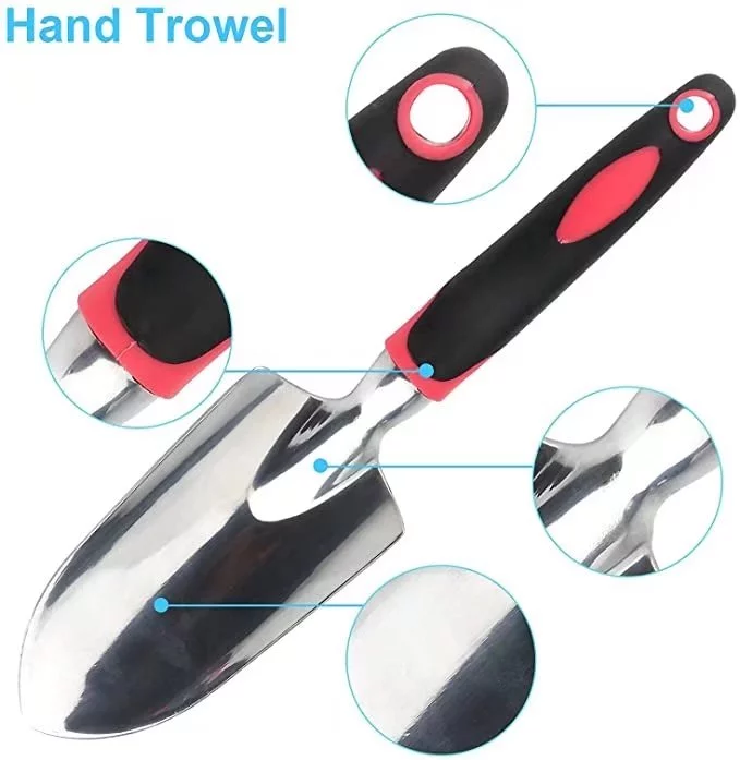 Garden Tool Set 3 Piece Heavy Duty Gardening Kit with Soft Rubberized Non-Slip Handle (Orange)