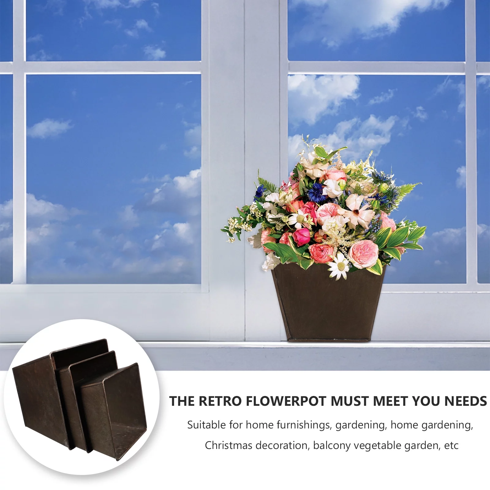 Guichaokj 3pcs Square Creative Plant Pot Home Garden Planter Antique Iron Flower Bucket