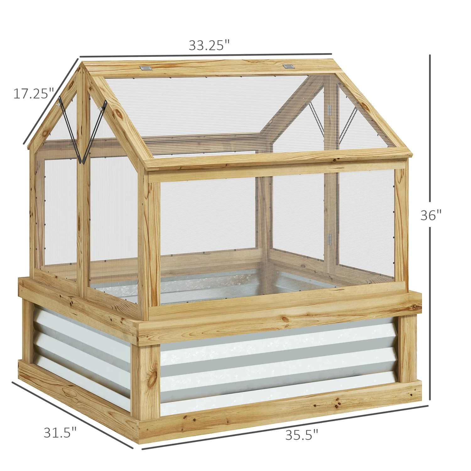 TJCGDTY Raised Garden Bed with Polycarbonate Greenhouse  Garden Wooden Cold Frame Greenhouse Flower Planter Protection  Peak Roof  35.5” x 31.5” x 36”  Natural