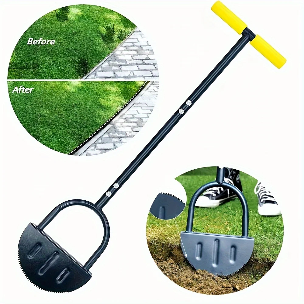 1pc gardening tool manual edger shovel with handle half-moon lawn edger sawtooth hand lawn edger tool