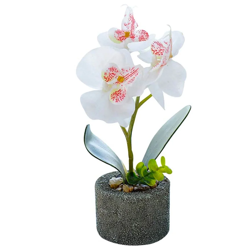 Handmade Artificial Butterfly Orchid Bonsai Flower PVC Simulated Plants With Pot Home Furniture Wedding Decor white