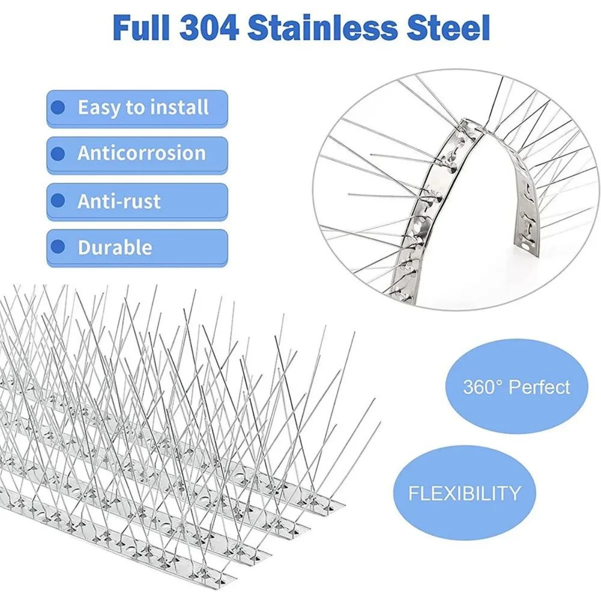 WSYW 5 Pack Bird Squirrel Deterrent Spikes w/Stainless Steel Base Bird Repellent Arrow Pigeon Fence(100 Spikes)