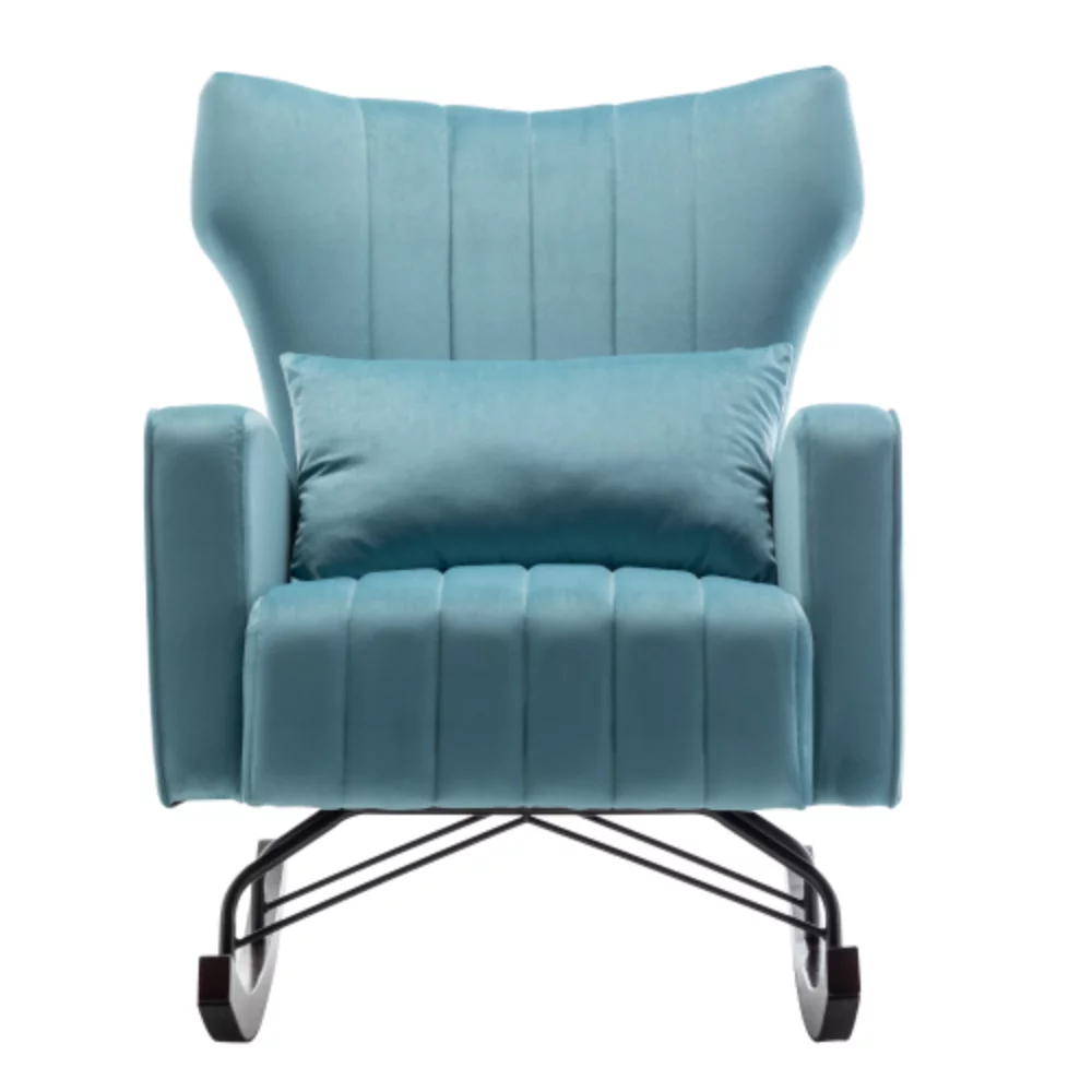 Accent Rocking Chair with with Solid Metal Legs, Upholstered Comfy Glider Rocker for Reading, Bedroom and Living Room Blue + Velvet