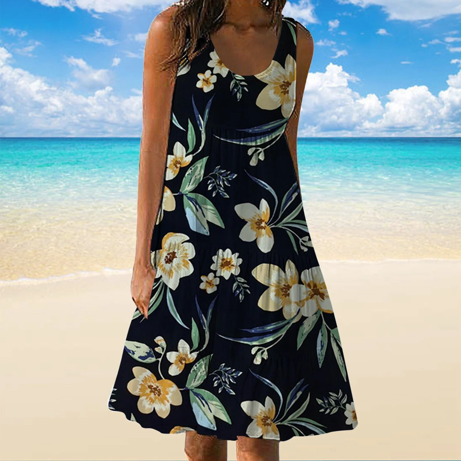 Winter Denim Skirt Women Summer Casual Crew Neck Dress Sleeveless Tank Dress Beach Dress Swing Dress Fashion Loose Midi Dress Mini Skirt And Top Set