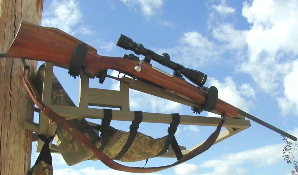 High Point Products Gun Holder for Tree Stand, Hunting, Fits All Shot Guns, Muzzle Loaders, Fits Square ¾ and 1 inch Tree Stands, Clamps On for Easy Assembly