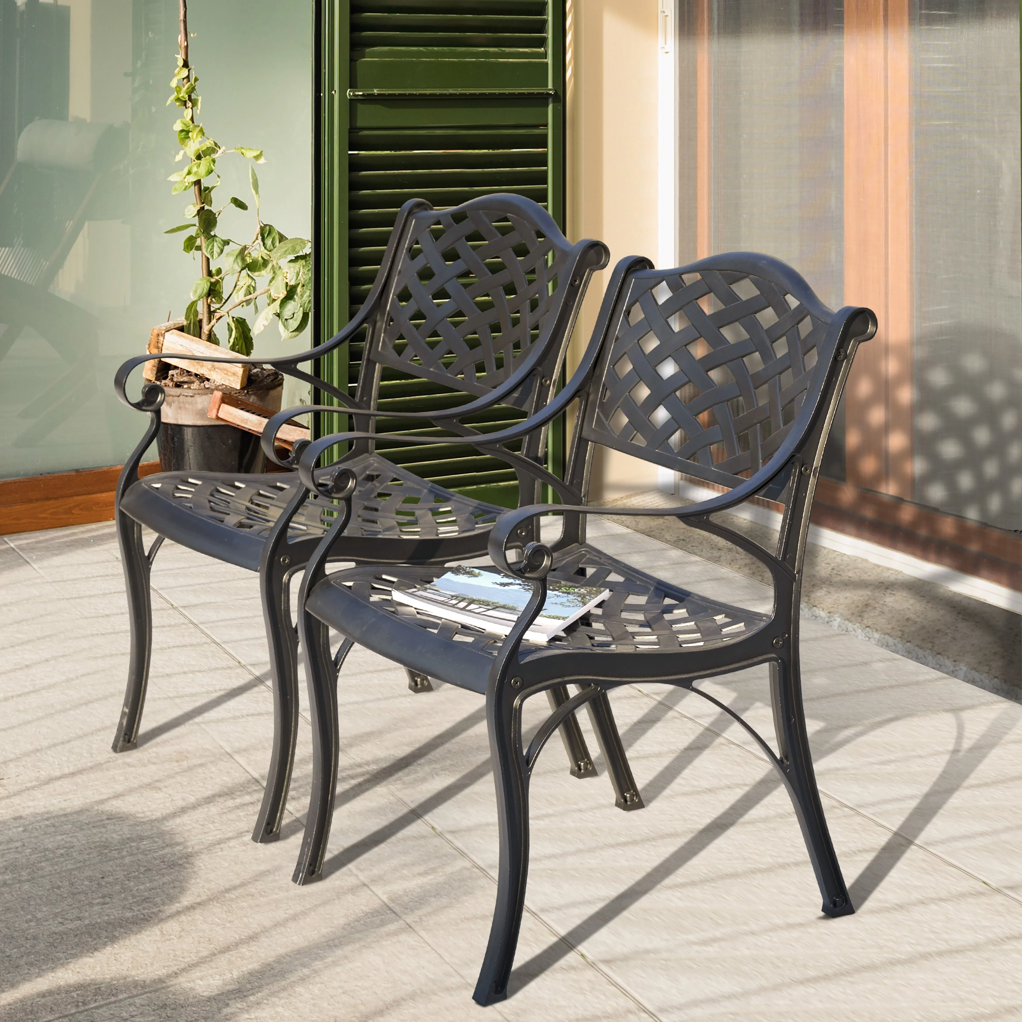 Nuu Garden 2 PCS Cast Aluminum Bistro Chairs with Black and Gold Powder Coating