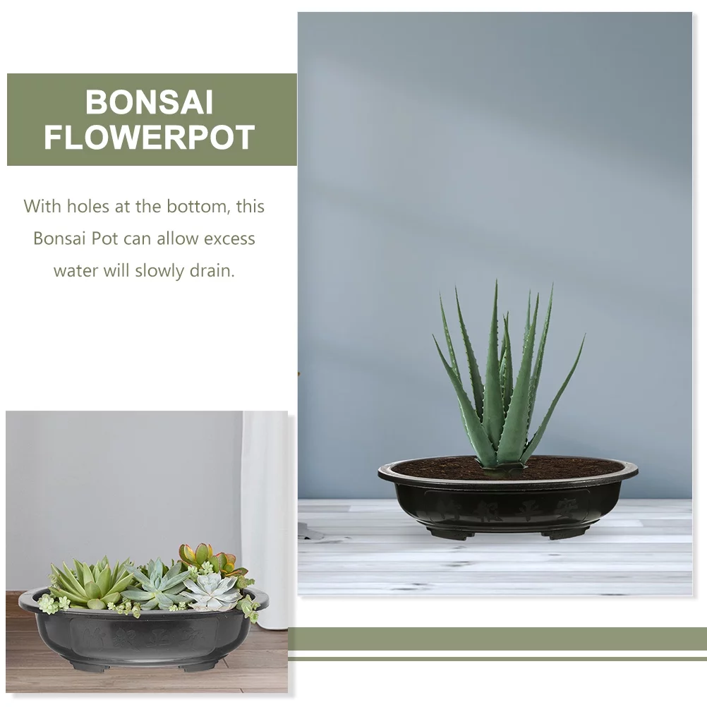 4Pcs Bonsai Flowerpot Household Oval Bonsai Pot Plastic Flower Pot Gardening Bonsai Container