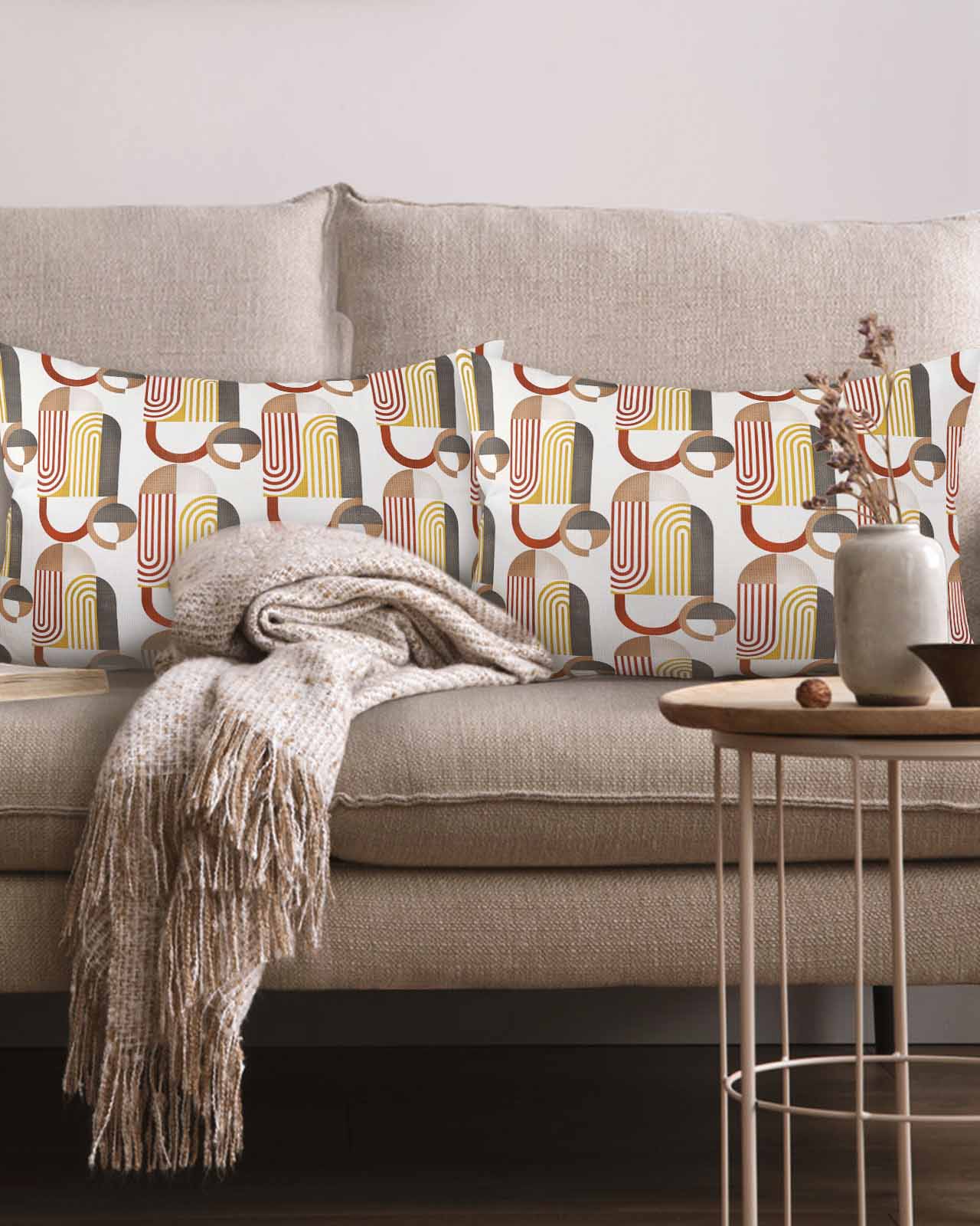 Funky Ancient African Art Inspired 12x20 Pillow Covers Set of 2, Geometric Shapes Boho Decorations Outdoor Throw Pillow Covers, Cotton Linen Square Pillowcases for Patio Sofa Couch Bedroom Decorative