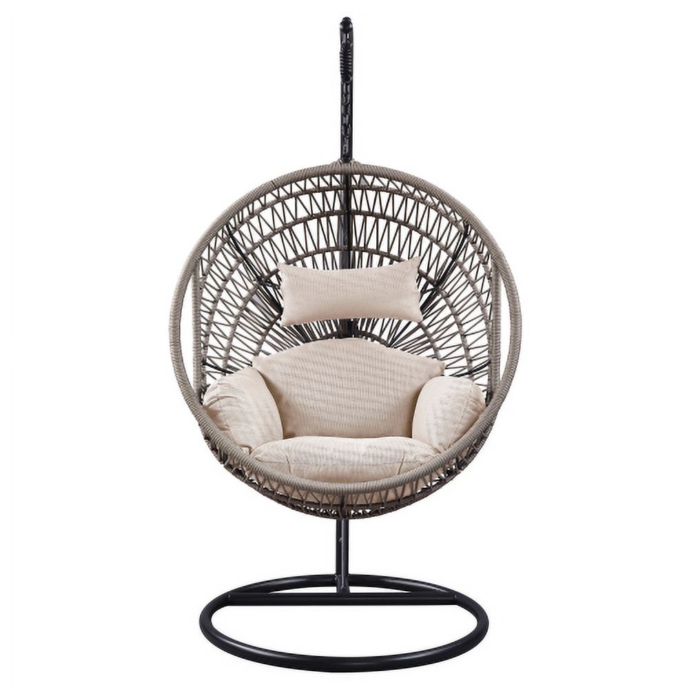 Buumin ACME Vinnie Patio Swing Chair with Stand, Fabric & Rope (1Set/3Ctn) 45088