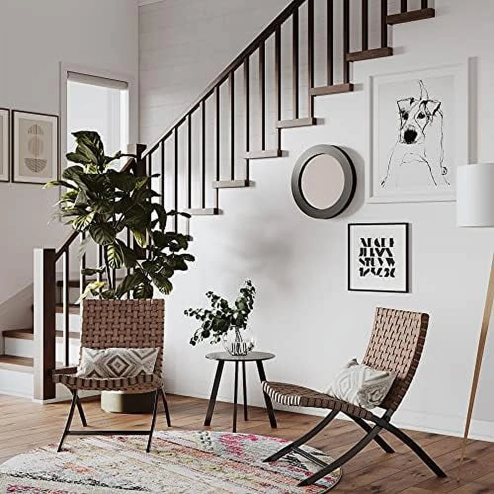 CGFHYP 3 Piece Leather Texture Wicker Patio Chairs  Foldable Balcony  Set with Outdoor Lounge Seating and