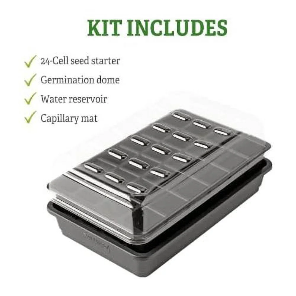 Growease Self Watering Seed Starting Kit, 24- Cell Seed, Holds 3 Qts Of Seed Starting Mix - Capillary Mat, Cover And Water Reservoir Included, 100% Recycled Plastic