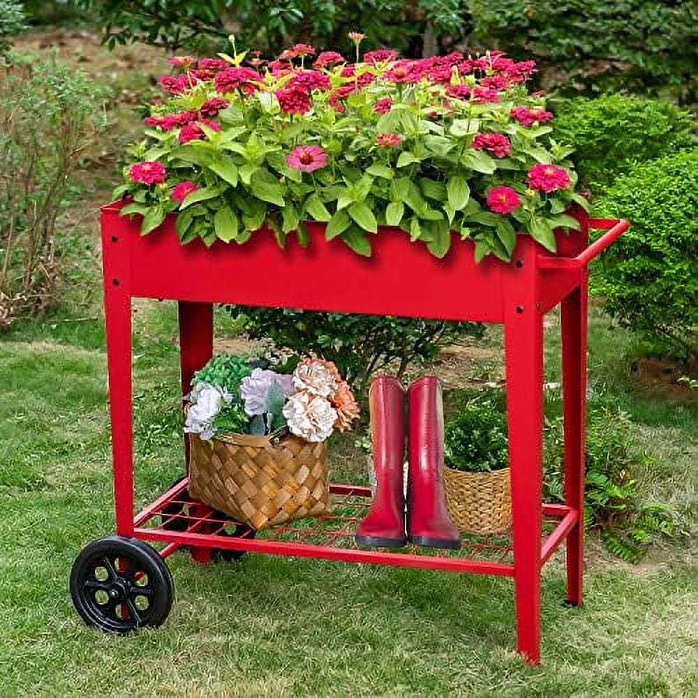 Raised Planter Box with Legs Raised Garden Bed Outdoor Elevated Garden Bed on Wheels for Vegetables Flower Herb, Red