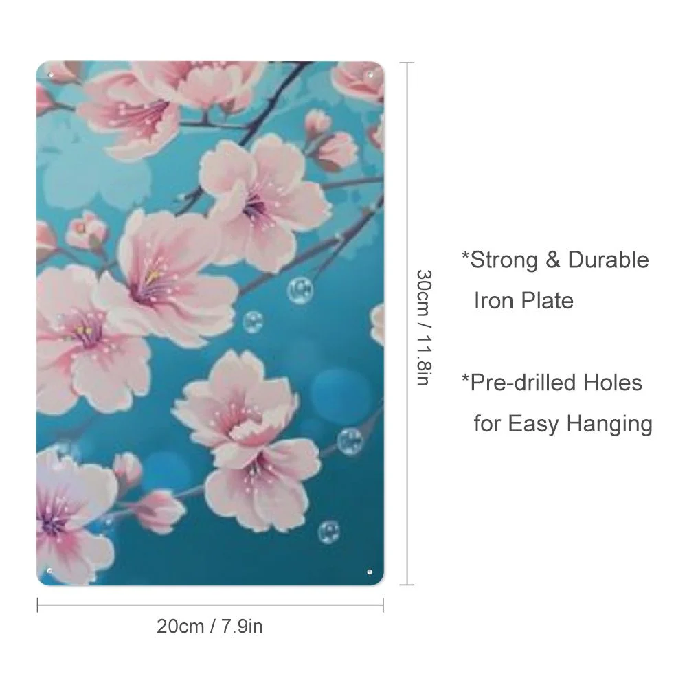 WERPE Iron Art Wall Decor 8x12in Cherry Blossoms Pink Flowers Plum Branch Cherry Blossom Flower 8x12in