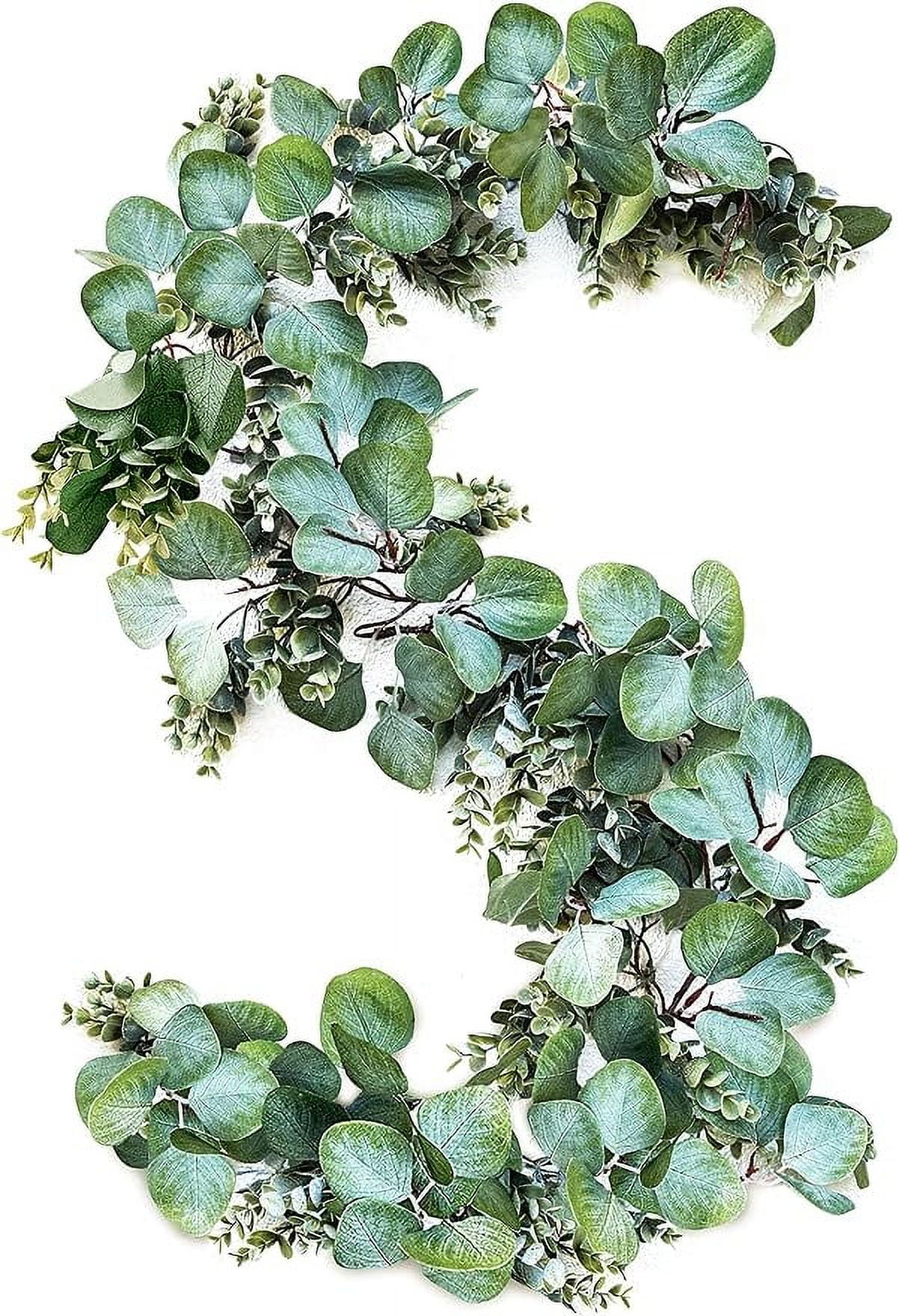 WildIvory Eucalyptus Garland - Lush, Natural Looking Artificial Faux Greenery Garland Vine for Wedding Decor, Table Runner, Mantle. Abundant Textured Boxwood, Silver Dollar Eucalyptus Leaves