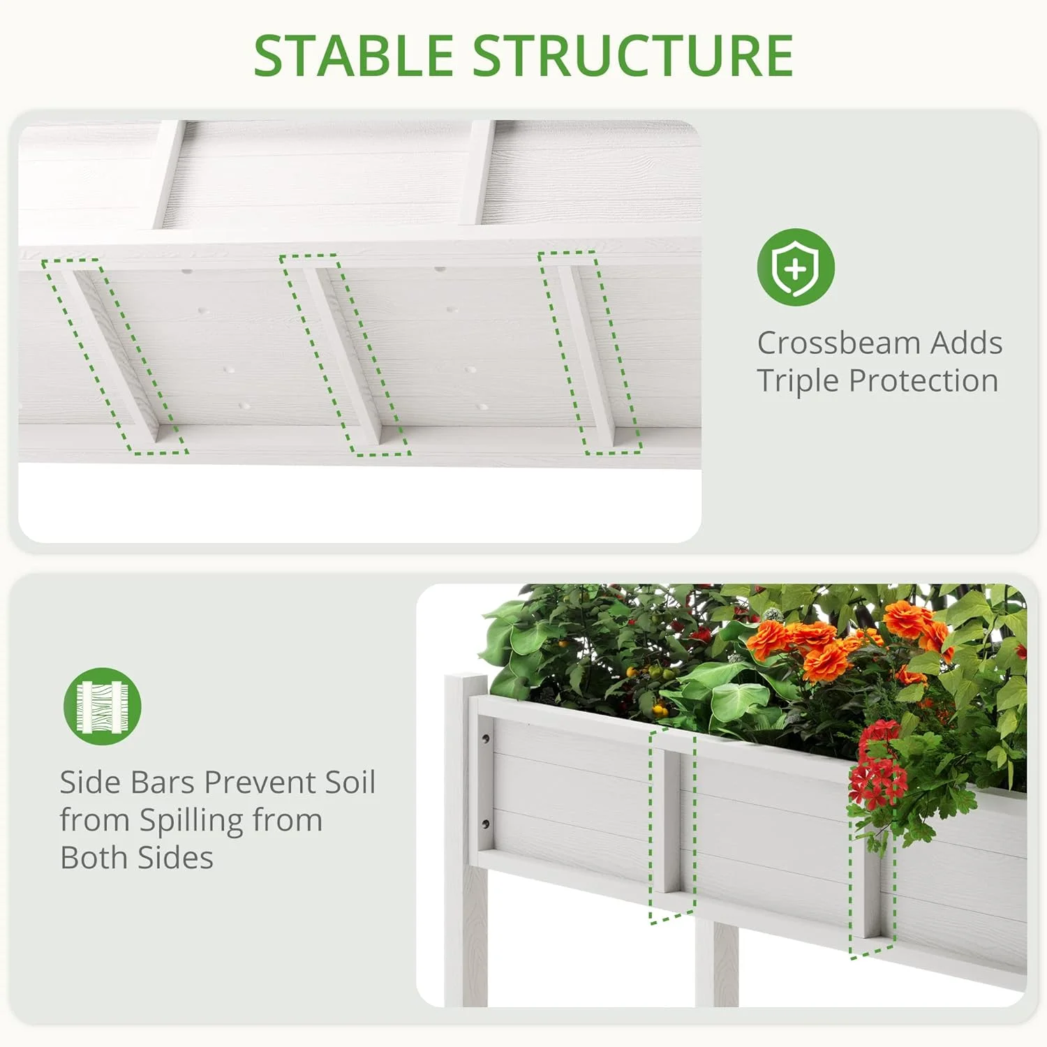 Poly Elevated Planter Box with Tools, 47x18x29 in, Weather Resistant
