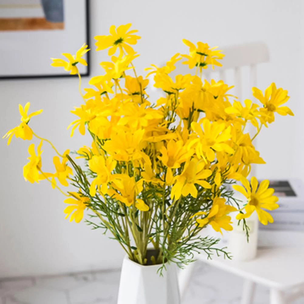 Feildoo Artificial Flower, 12PCS Daisy Flower Bouquet Gerbera Fake Flowers Chamomile Silk Flowers for Wedding Home Festival Decoration, 9 Colors - Yellow