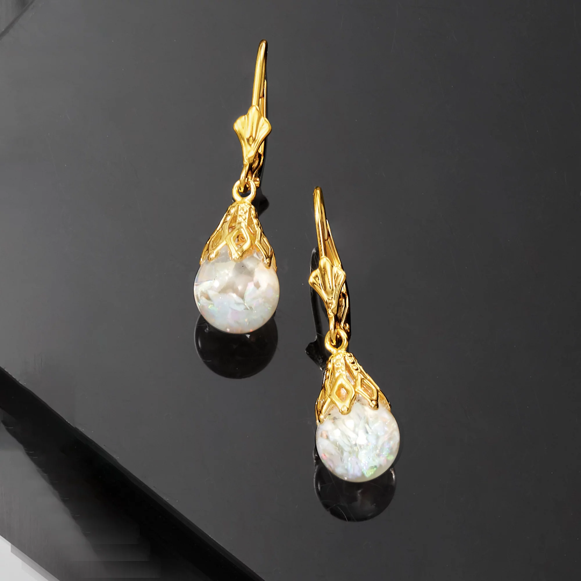 Ross-Simons Floating Opal Drop Earrings in 14kt Yellow Gold, Women's, Adult