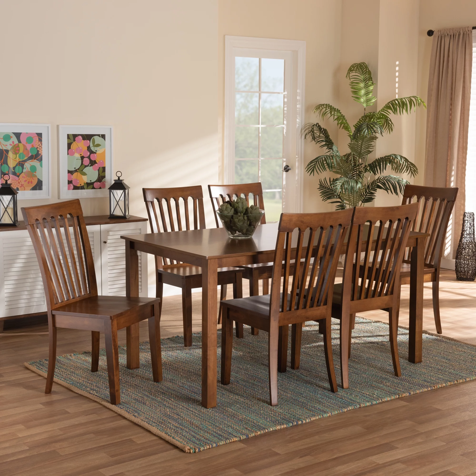 Baxton Studio Erion Modern and Contemporary Walnut Brown Finished Wood 7-Piece Dining Set