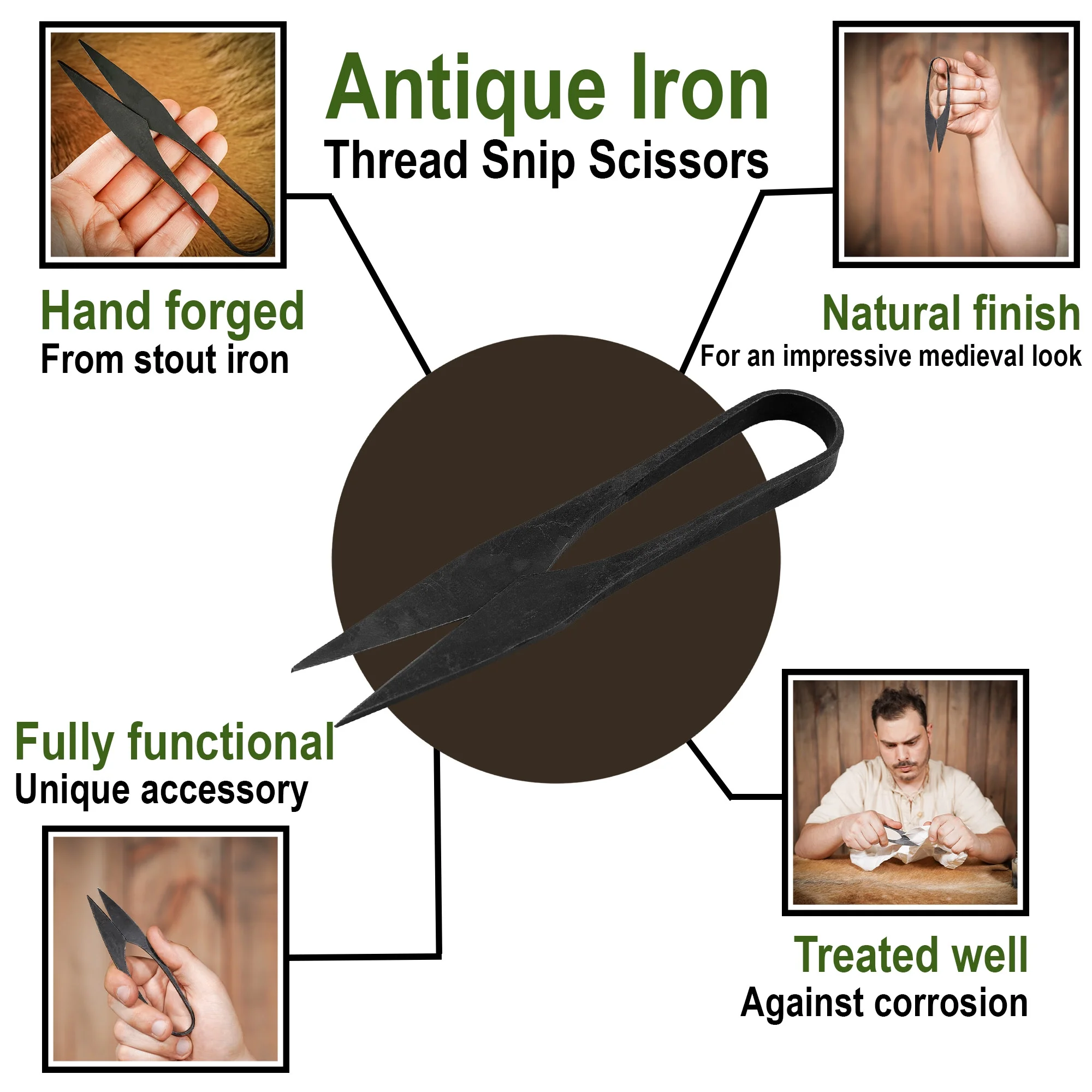 Lord of Battles 5.3-Inch-Long Antique Yarn Snip Scissor Hand Forged Medieval Vintage Iron Thread Snip