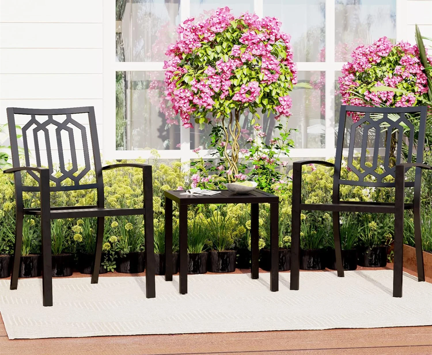 Classical Steel Patio Bistro Set,3 Piece Outdoor Furniture With 2 Chairs And 1 X Coffee Table For Yard