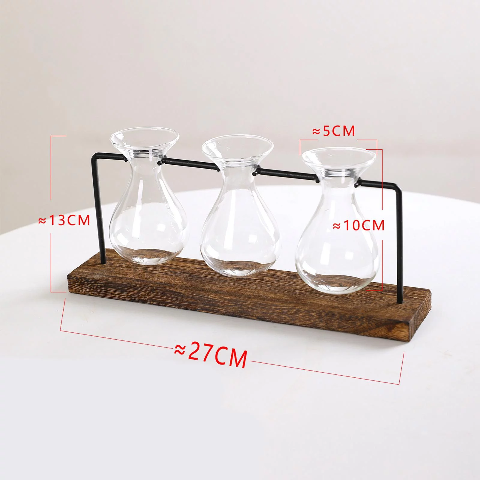 Terrarium with Wooden Stand Transparent Flower Pot Tabletop Planter Glass Small