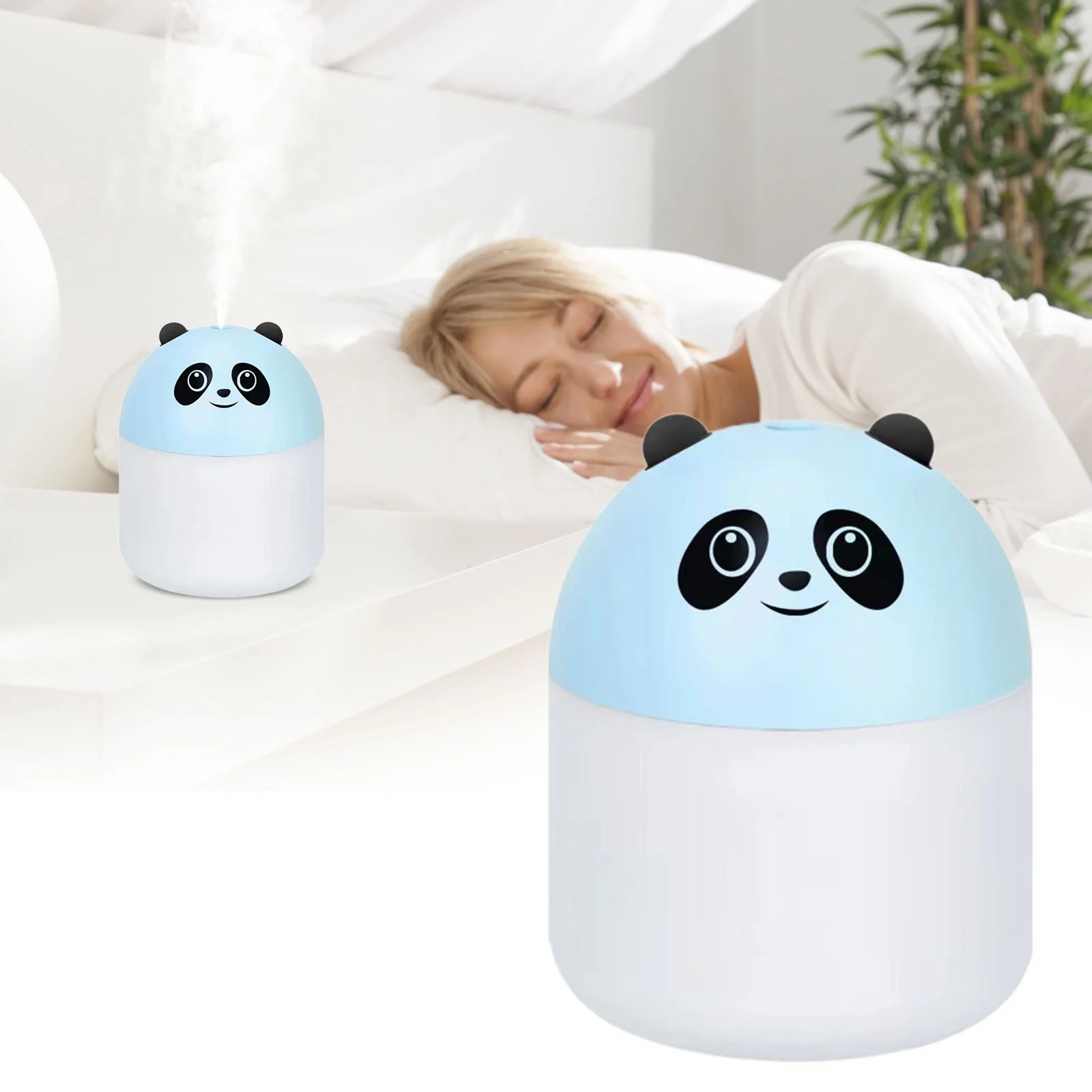 pdqouc Cute Humidifier for Household 250ml/5.28oz Water Tank Bear Silent Humidifier with Spray Timing & USB Night Light for Desktop Plant House Bedroom Lights Decor