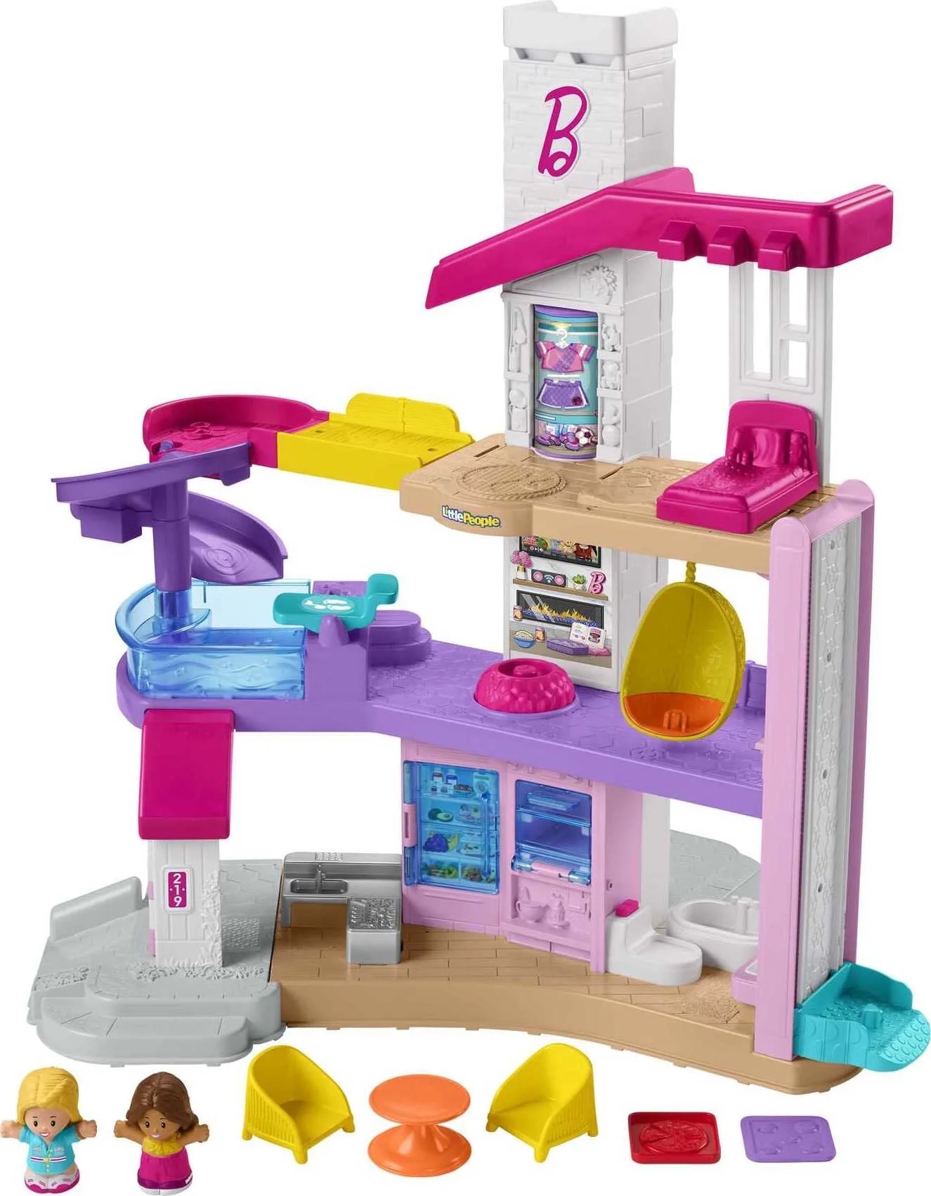 Fisher-Price Little People Barbie Little DreamHouse Toddler Playset with Music & Lights, 7 Pieces