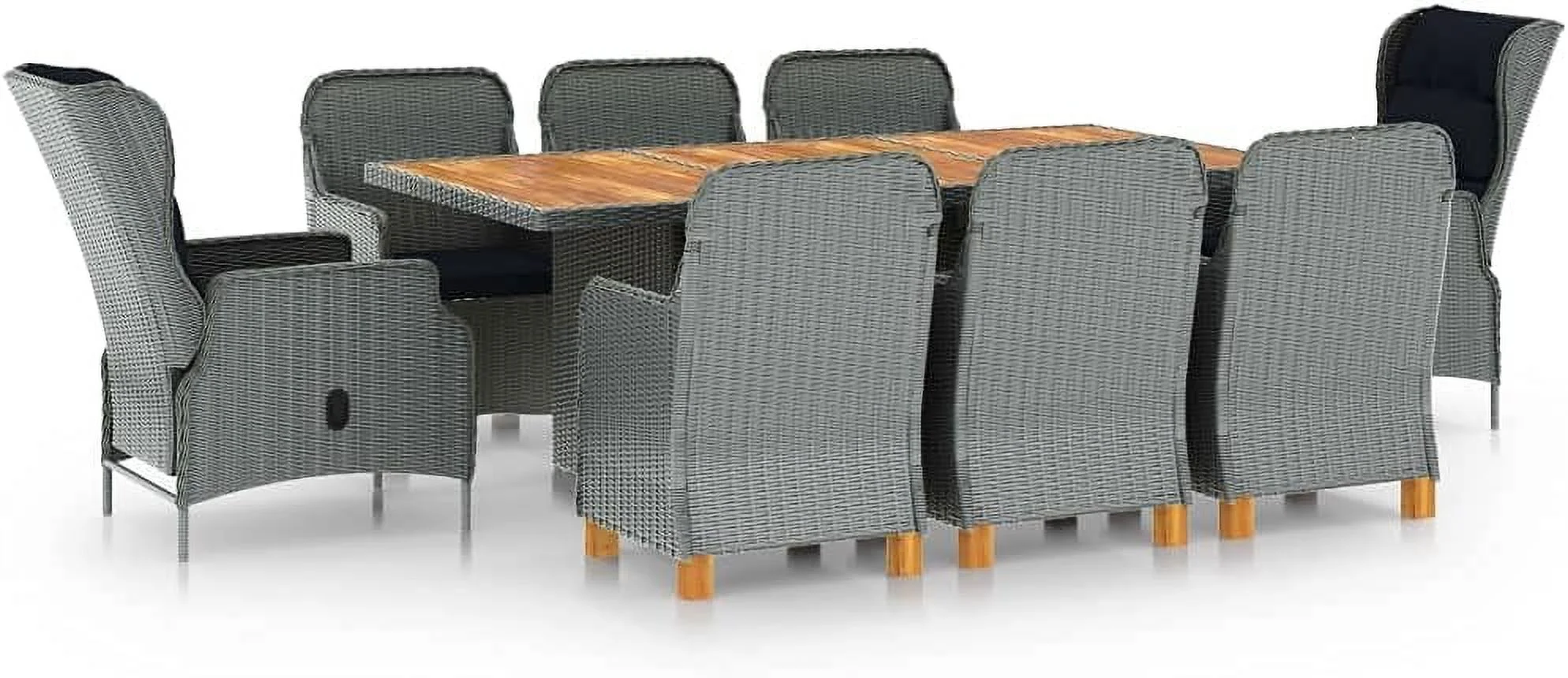 9 Piece Patio Dining Set with Cushions Poly Rattan Light Gray Outdoor Garden Patio Furniture Dining Table Set with 1 Table  8 Rattan Chairs  8 Seat Cushions and 8 Back Cushions