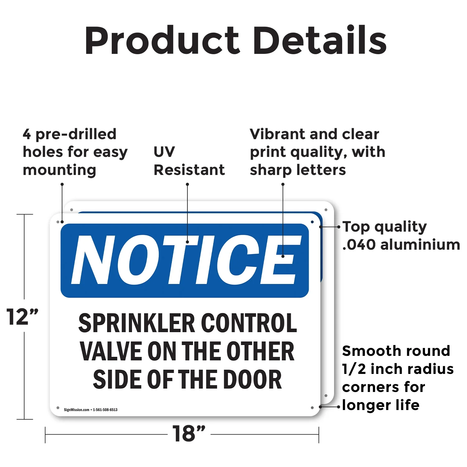 (2 Pack) Sprinkler Control Valve On The Other Side OSHA Notice Sign 18 Inch X 12 Inch Indoor / Outdoor Rust-Free Aluminum Metal Signs for Workplace, Workshop, and Construction Site, Made in the USA