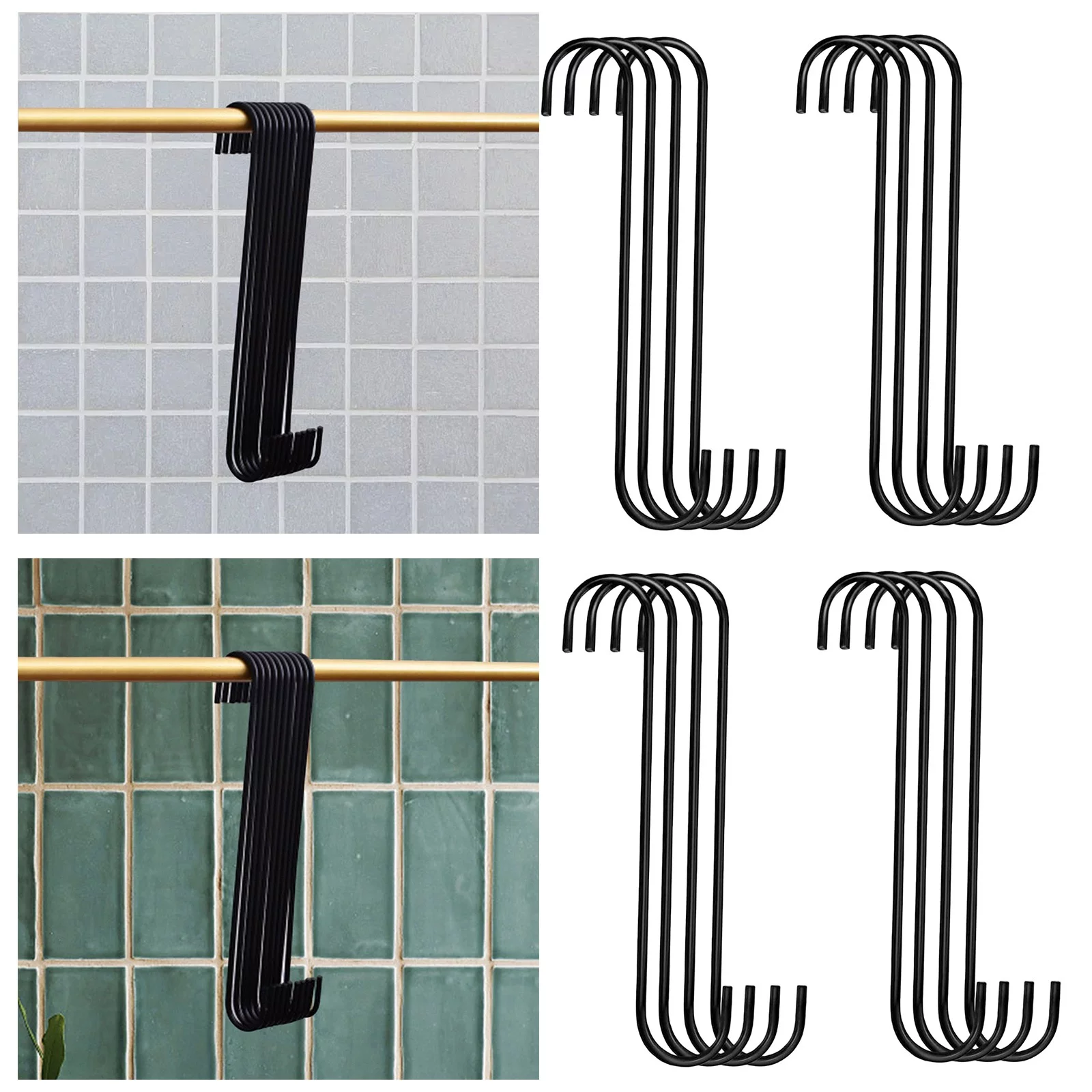 Yolaird Extra Large 12 inch Heavy Duty Black S Hooks for Indoor Outdoor Use Hanging Baskets, Tree Branches, Closet, Garden Pergola - 8 PCS