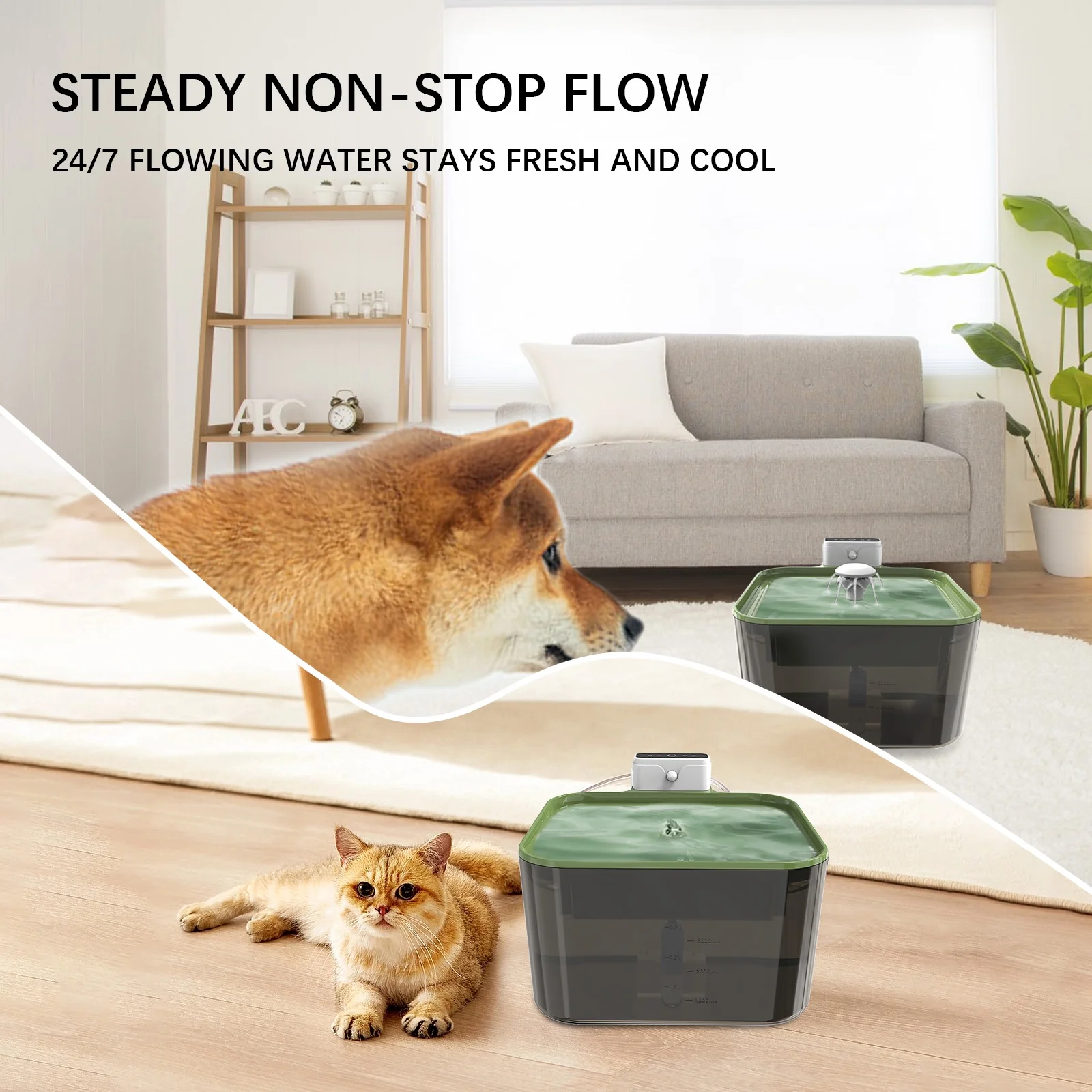 moobody Intelligent Sensing Timing Fountain, Super Silent Water Dispenser for Multiple Pets