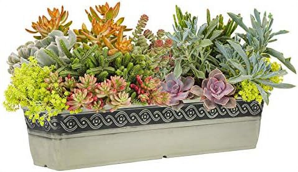 corinthian resin flower rectangle planter, concrete grey, 18