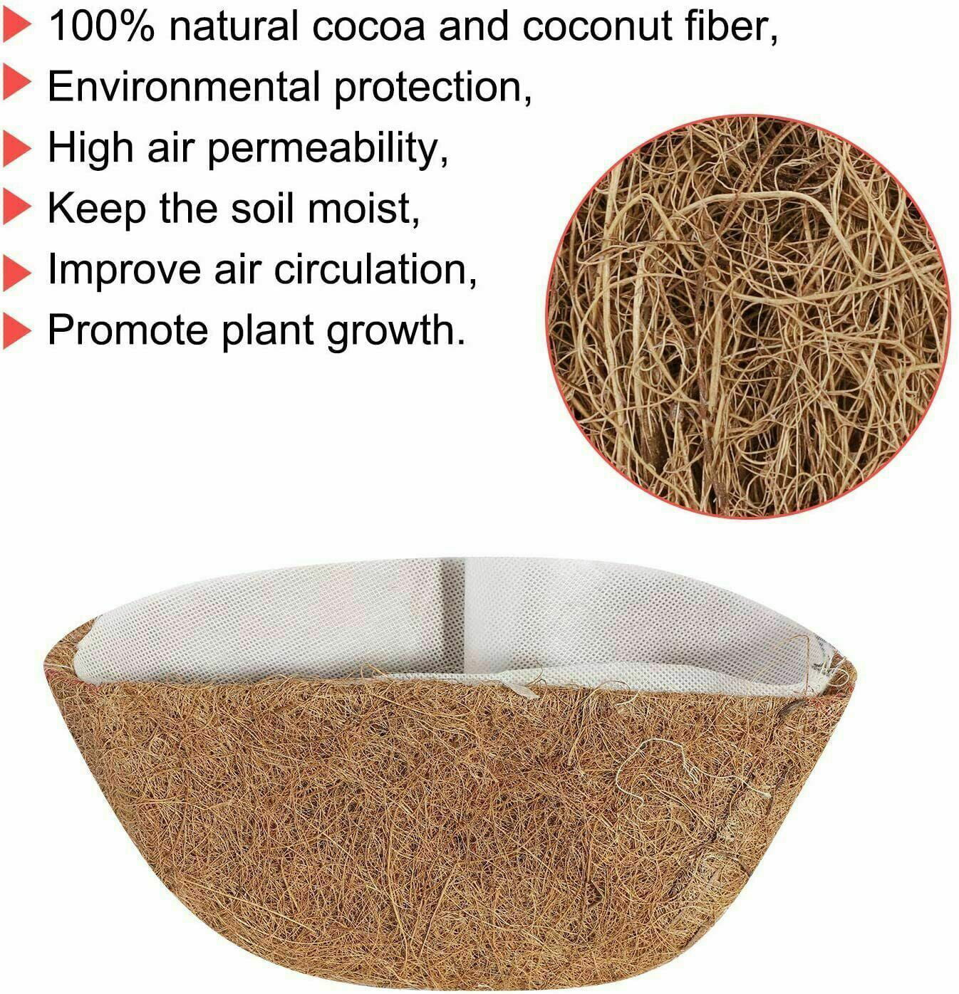 EROCK 2Pcs Thick Half Round Coconut Fiber Plant Basket Coco Liners + Non-woven Lining-16 INCH