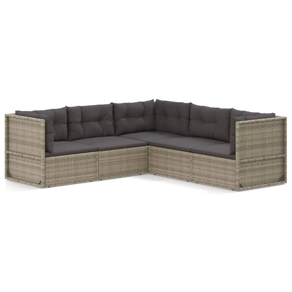 Dcenta 5 Piece Patio Set with Cushions Gray Poly Rattan