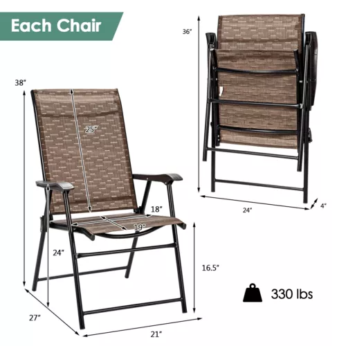 Patiojoy 2PCS Outdoor Patio Folding Chairs Camping Portable Dining Chair Brown