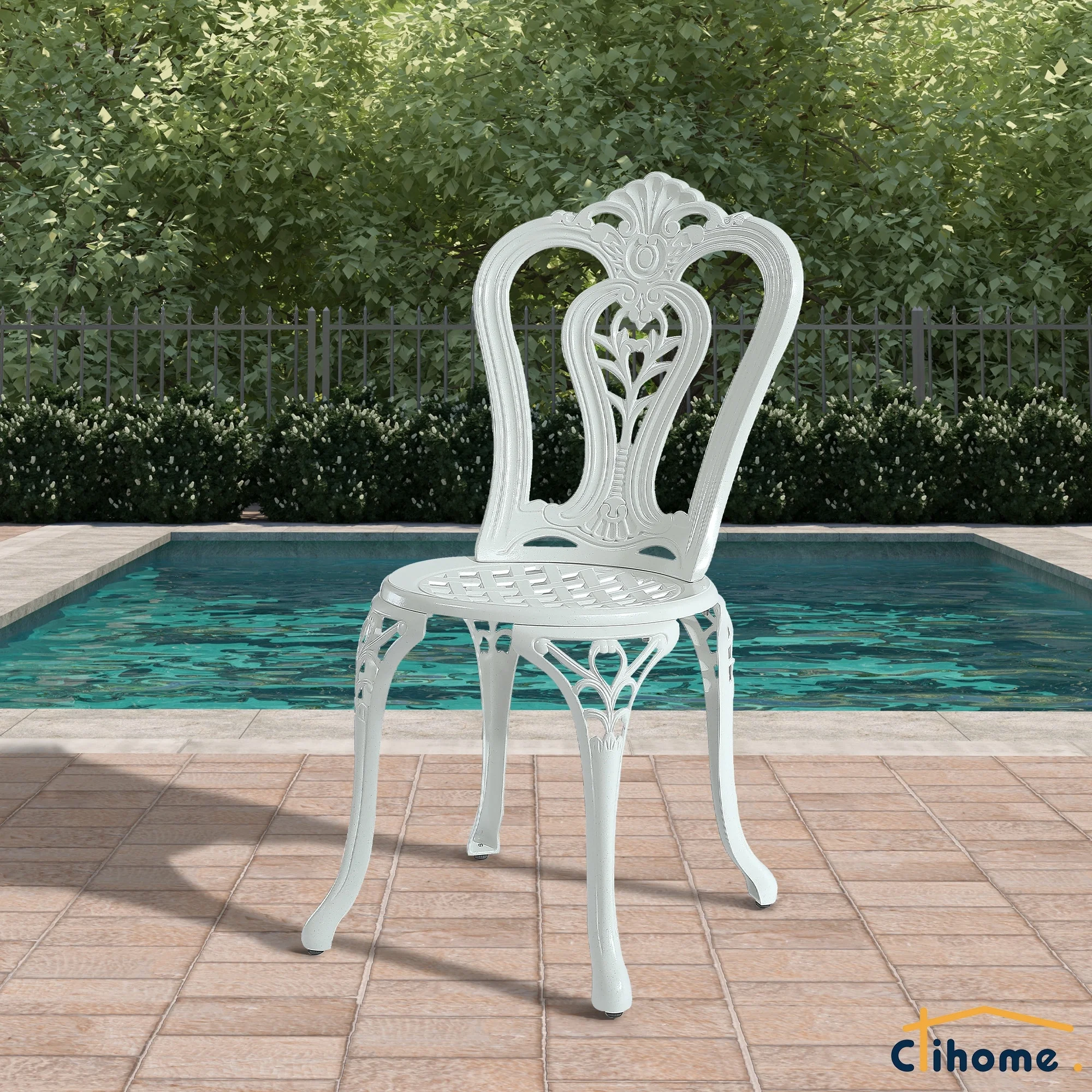 Clihome  Outdoor Cast Aluminum Bistro Chair (Set of 2) White