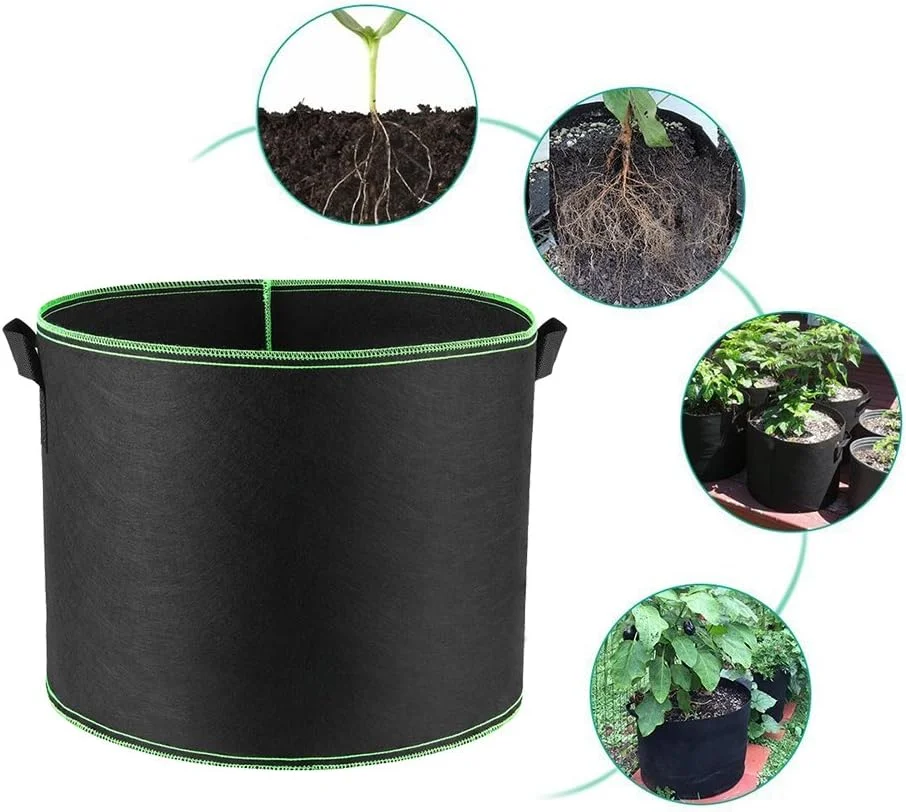 HONGVILLE 5-Pack Grow Bags/Aeration Fabric Pots w/Handles Black Color