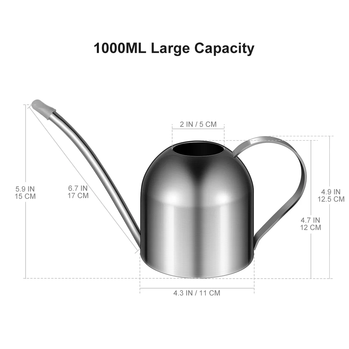Stainless Steel Watering Can with Long Spout Sprinkler Watering Pot Metal Flower Watering Sprayer ( Silver )
