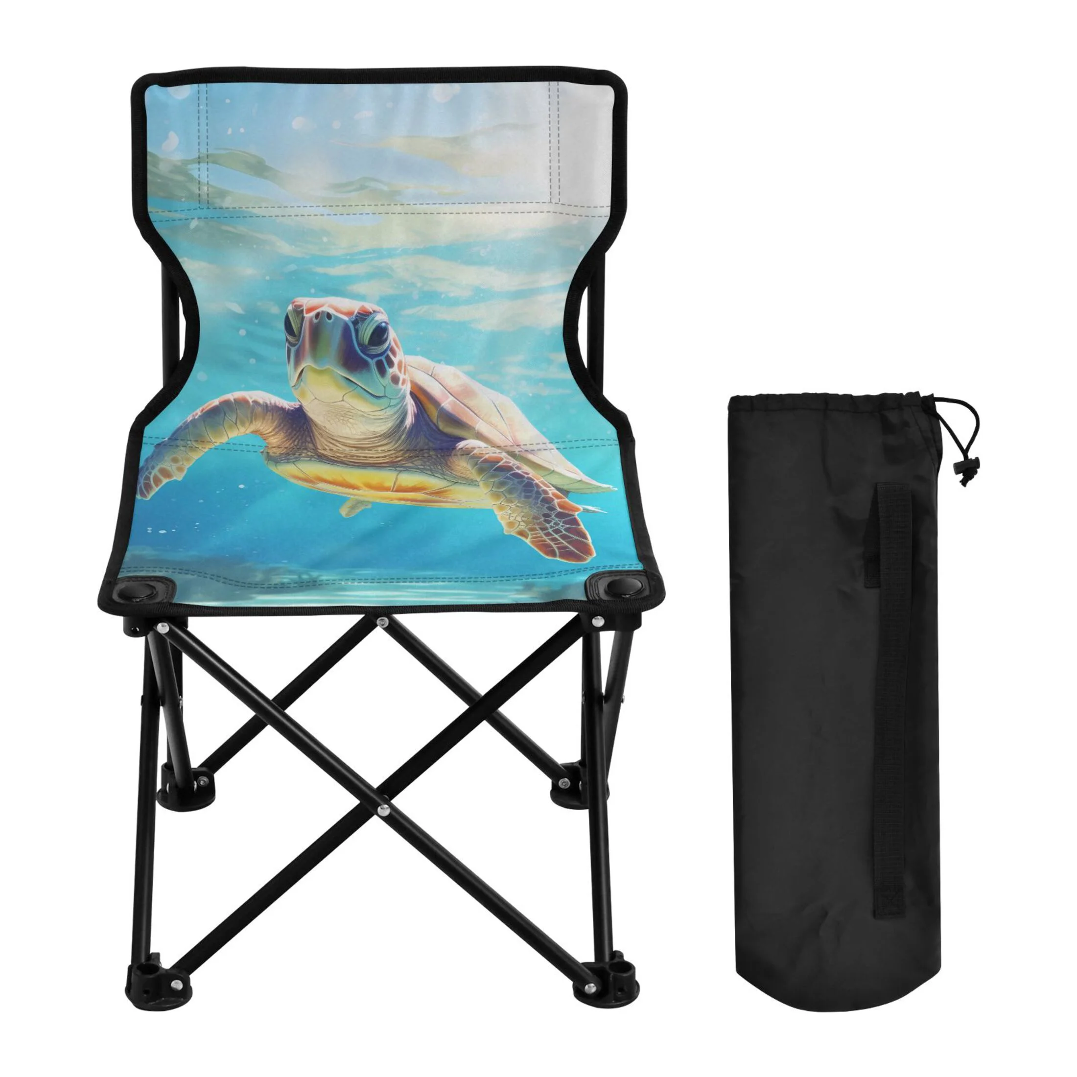 Sea Turtle Portable Camping Chair Small for Kids Outdoor Folding Beach Chair Fishing Chair Lawn Chair with Carry Bag
