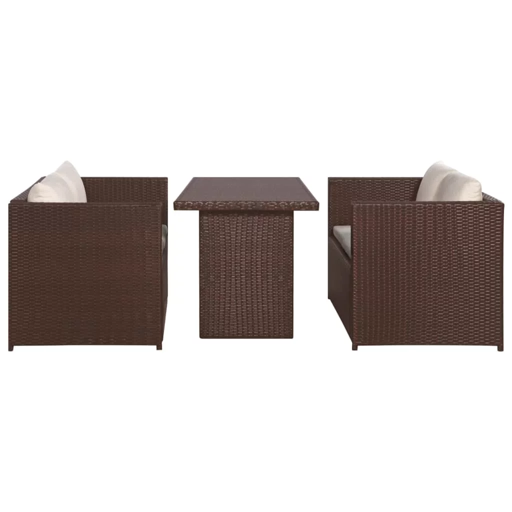 Aibecy 3 Piece Bistro Set Poly with Cushions Rattan Brown