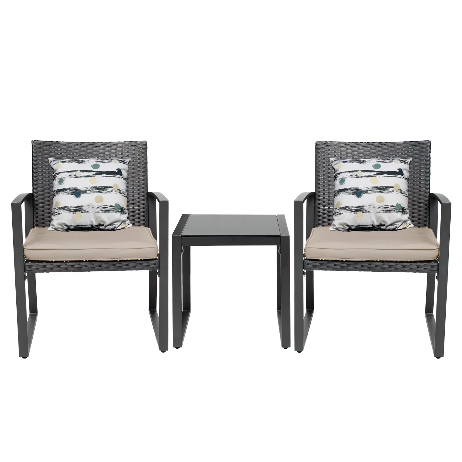 Discussion Set Black Wicker Furniture-Two Chairs with Glass Coffee Table,Outdoor 3-Piece
