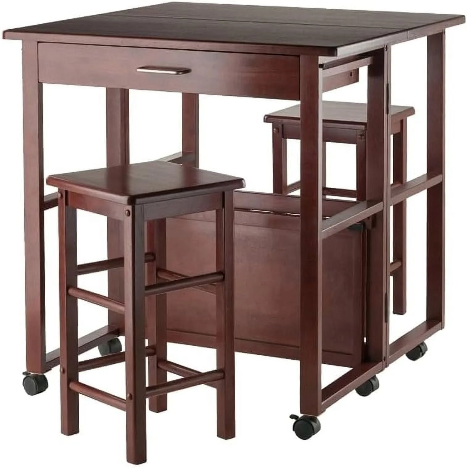 Transitional Solid Wood Drop Leaf Dining Set In Walnut